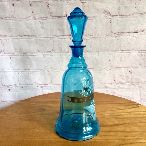 Vintage Hand Painted Blue Glass Decanter - Picture 2 of 8